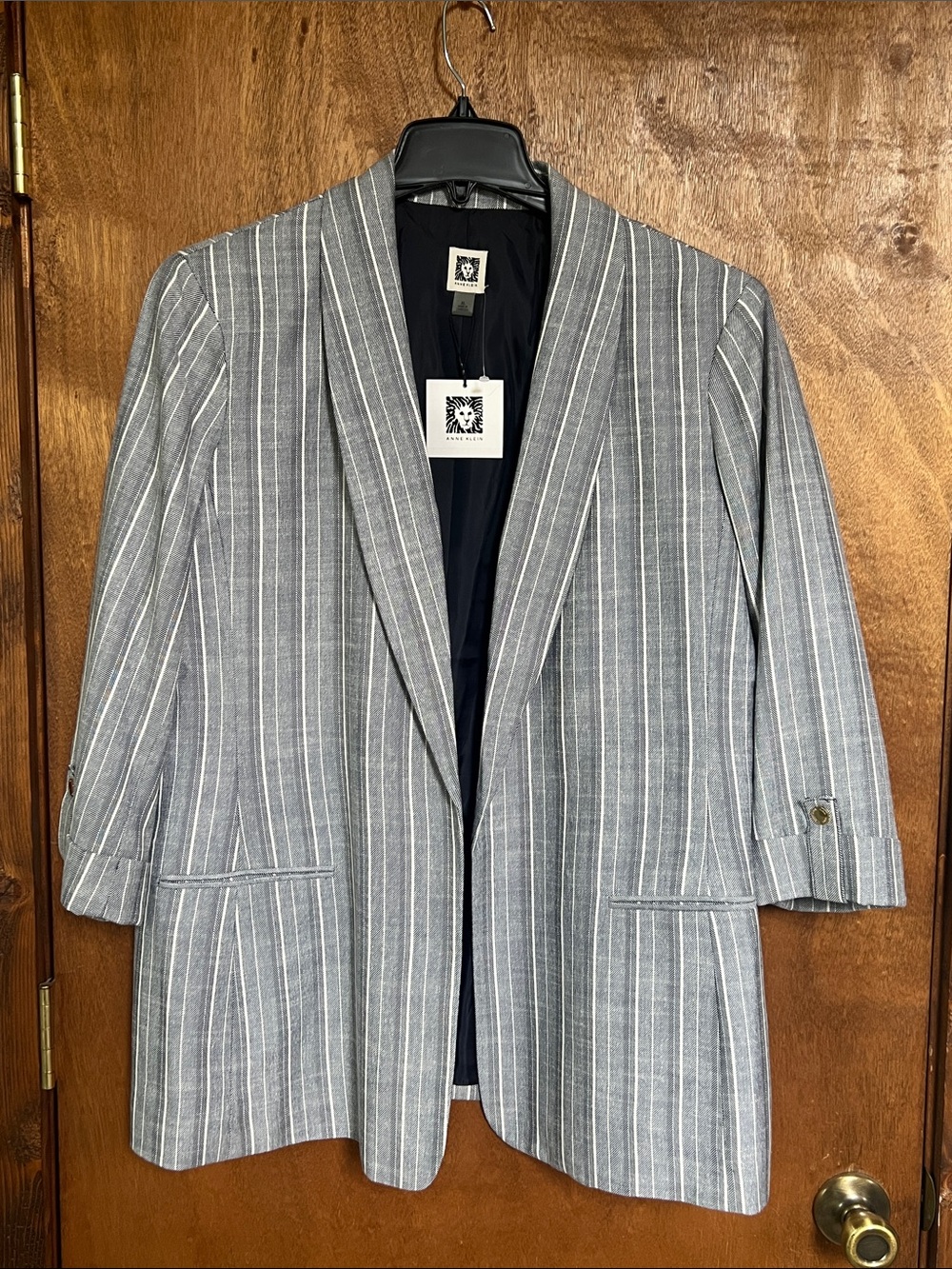 Anne Klein Gray and White Pinstripe Blazer